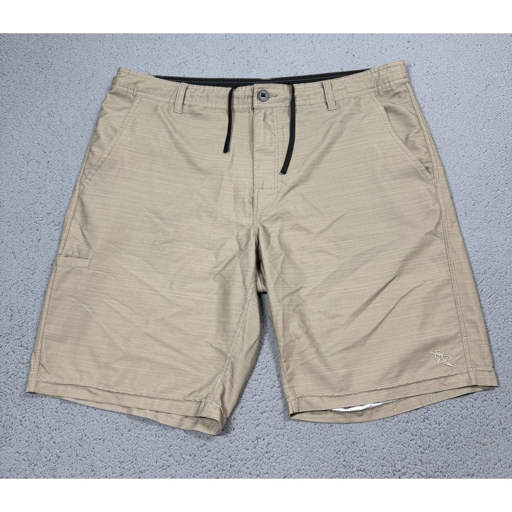 DaHui Hybrid Collection Shorts Mens 38 Beige Chino Stretch Zip Pocket 10 Inseam